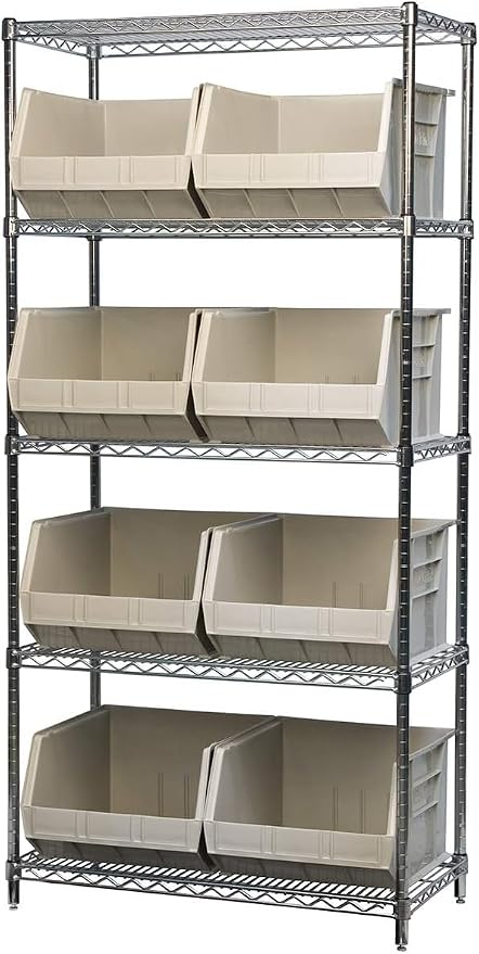 Akro-Mils 30270 AkroBins Plastic Storage Bins, Space-Saving Stackable Bins for Garage, Pantry, Craft Organization, 18" x 16" x 11", Stone, 3-Pack
