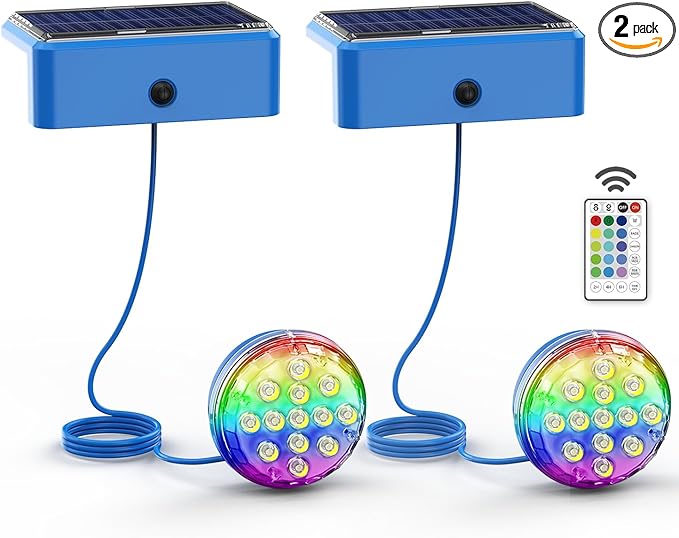 Skairipa Solar Pool Lights, Solar Powered Submersible LED Lights with Remote IP68 Waterproof Swimming Pool Lights 16 Colors Underwater Pool Lights for Above Ground Inground Pool, Pond (Blue, 2 Pack)