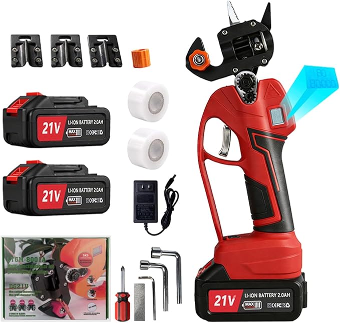 Electric Pruning Shears Cordless 2-in-1 Grafting Tool Kit, 3 Replaceable Cut Blades (Ω/U/V), 2×2000mAh Batteries, LCD Display Power Grafting Tool for Tree Branch Garden (grafting & shear)