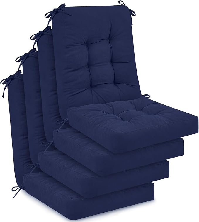 Juexica 4 Sets Outdoor Patio Chair Cushions Seat High Back Tufted Pillow Replacement Rocking Chair Cushions Pads for Patio Summer Seasonal Indoor Home Office (Navy Blue)