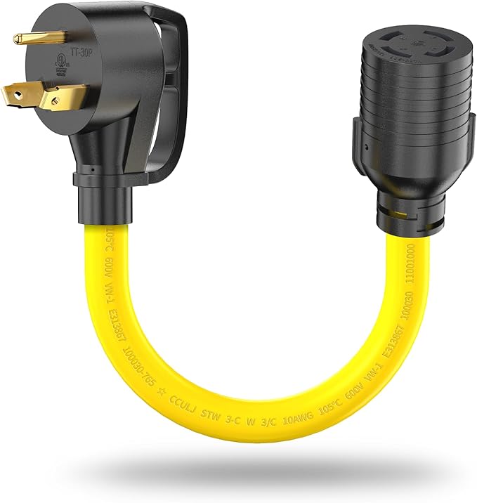 NEMA TT-30P to L14-30R Adapter Cord, 30 Amp RV 3 Prong to 4 Prong Twist Lock Generator Plug Adapter, Generator Transfer Switch Converter
