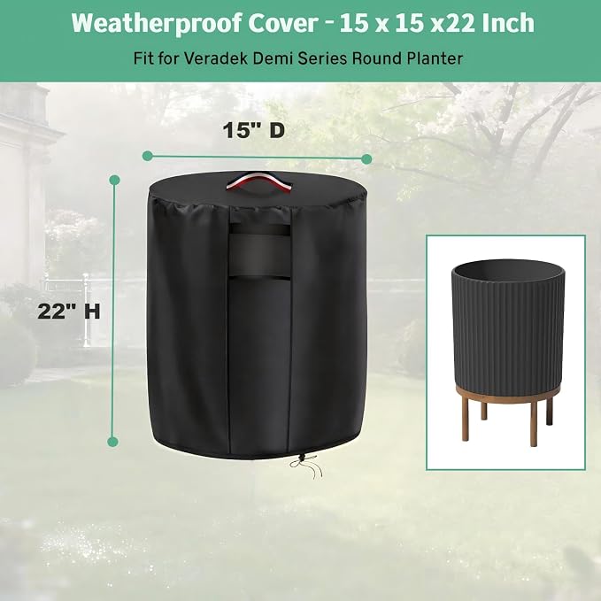 Planter Cover, for Veradek Demi Series Round Planter with Stand, Heavy Duty Frost Cover for Outdoor Winter Frost Cold Weather, Black 15"D x 22"H