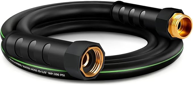 Non-Expandable Garden Hose 3ft,Lightweight Kink Resistant Hose, 5/8" Solid Brass Fittings, 200PSI Working & 600PSI Burst, for Balcony & Faucet Extension