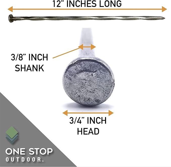 25-Pack Round Metal Landscape & Paver Edging Anchoring Stake, 12-Inch Length - Spiral Bright Spike Timber Nail, Tent Spikes, Camping, Trapping, Landscape, More (25)