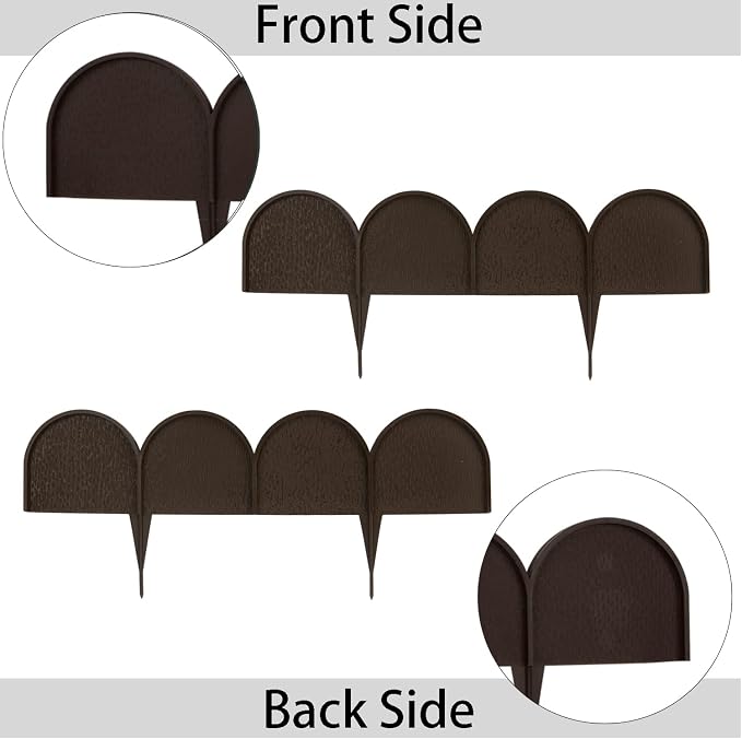 Evelyne Garden Border Edging in Half Round (Semicircle) Arched Design - 30pcs Brown Yard Landscaping Fence Liner Lawn Edge Barrier - 40ft. Kit of Decorative Lawn Landscape Panels Elements