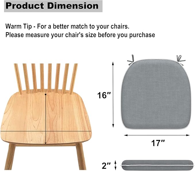 DYTXIII Set of 2 Outdoor Chair Cushions with Ties,Water Repellent Patio Chair Pads 17"x 16" for Outdoor Furniture,Round Corner Seat Cushions for Garden Yard Kitchen Textured Gray