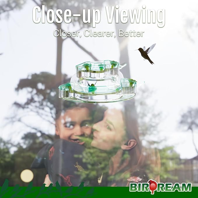 Birdream Window Hummingbird Feeders for Outdoors, with Strong Suction Cups & 7 Feeding Ports, Easy to Use and Maintain, Gift for Bird Lover, Plastic Bird Feeder, 2 Pack, 10oz Per Pack - Green