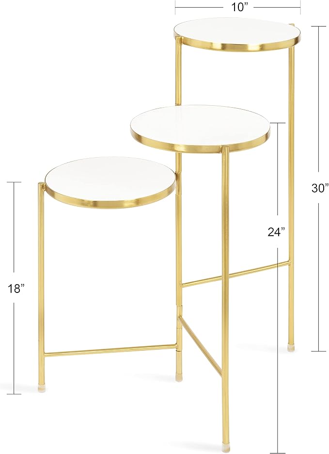 Kate and Laurel Fields Modern Tri Level Plant Stand; White and Gold; 10 x 10 x 30; Decorative Wood and Metal Multi Tiered Planter
