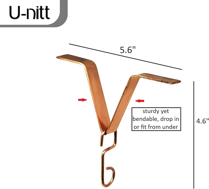 U-nitt Gutter Clip for Rain Chain Installation DIY | Gutter Adapter for Roof Downspout Chain | Water Collection | Copper Plated 4 PK, Heavy Metal, 6 X 5 inches, Adjustable, Fits 2 in Gutter Hole