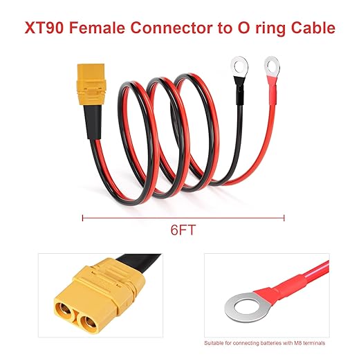 ELFCULB XT90 to O Ring Terminal Cable, 10AWG XT90 Female Connector to O Ring for RC Lipo Battery FPV Racing Drone Portable Power Station(6FT)