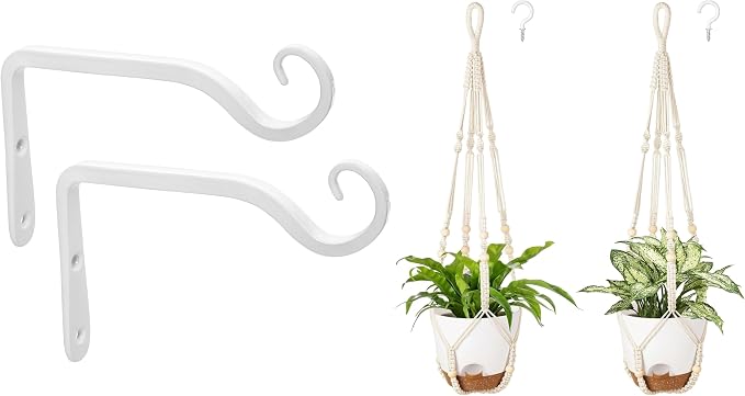 Mkono Hanging Plant Bracket and 7.5 Inch Hanging Planters Set, Hanging Baskets Flower Pot Holders with Hooks