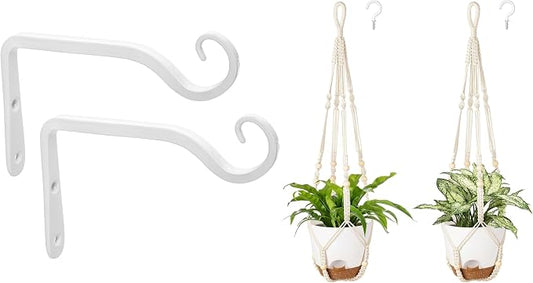 Mkono Hanging Plant Bracket and 7.5 Inch Hanging Planters Set, Hanging Baskets Flower Pot Holders with Hooks