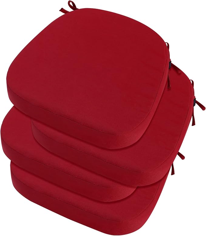 idee-home Outdoor Chair Cushions Set of 4, 17" x 17" Thick D-Shaped Patio Furniture Outdoor Seat Cushions Waterproof with Ties, Dining Pads
