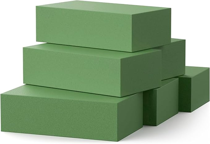 Aktor 6 Pcs Floral Foam Blocks for Fresh & Artificial Flower Arrangement, 8.8” x 4.1” x 2.7” Green Wet Foam for Wedding, Birthdays, Home, Office, and Garden Decorations