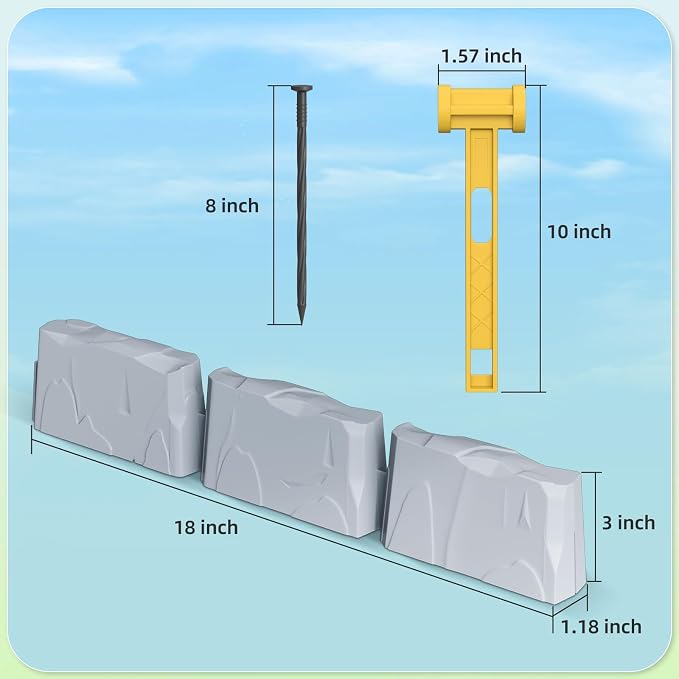 8Pcs Landscape Edging(12 FT) 24 Spikes - Faux Stone Edging Border for Garden, Flower Beds, Lawn & Pathways | 12ft L x3in H | Faux Stone Edging for Landscaping Outdoor (Grey)