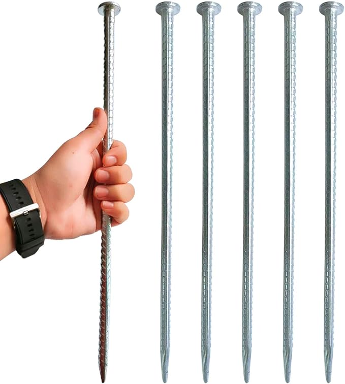 Rebar Stakes 16 Inch Metal Spikes for Asphalt 1/2 Inch Diameter-6 Pack Ground Stakes Heavy Duty for Speed Bump, Wheel Stop-Rebar Support Estacas de Metal-Ground Anchors -Tent Stakes