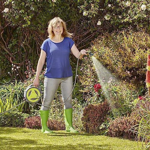 YASHINE 50ft Retractable Garden Hose Reel, Portable Hose Reel, 45+5FT with 10 Patterns Spray Nozzle, Adapts to standard US hose plugs, 50FT Hose Reel for Garden Watering Car Washing Pet -Green