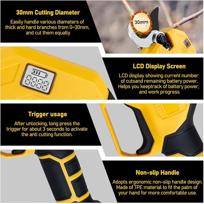 LINGYUE Electric Pruning Shears Compatible with Dewalt 20V Max Battery, Cordless Pruning Shears w/ 26,000RPM Brushless Motor,25mm(0.98 Inch) Cutting Diameter For Gardening Tree Branch (NO Battery)