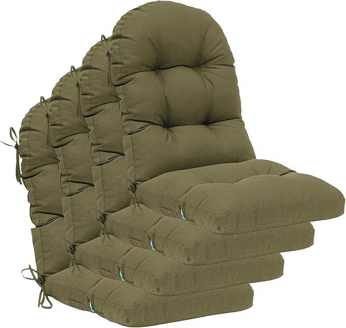 QILLOWAY Outdoor High Back Chair Cushion for Adirondack, All Weather Rocking Chair Cushions Thick Padded Replacement for Patio Furniture Set of 4,Sage
