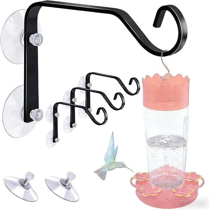 Heavy-Duty Window Suction Cup with Hanger, Window Mounted Wildlife, Hummingbird, Bird Feeders, Decorative Birdhouses, Wind Chimes & Plants, Strong Load-Bearing Hanging Hook (4)