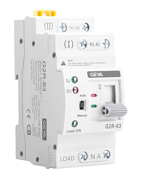 GEYA 2P 63A AC220V Automatic Transfer Switch,ATS Dual Power Auto Transfer Switch,Uninterruptible Millisecond-Level ATS,DIN Rail Mounting（G2R 2P 63A AC220V）