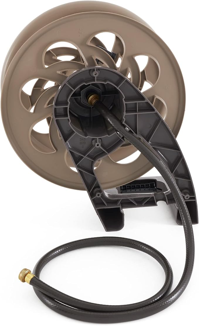 Suncast 2 Pack CPLSTA125B 125' Wall-Mounted Side Tracker Garden Hose Reel for 5/8" Hose with Guide for Patio or Garden, Dark Taupe