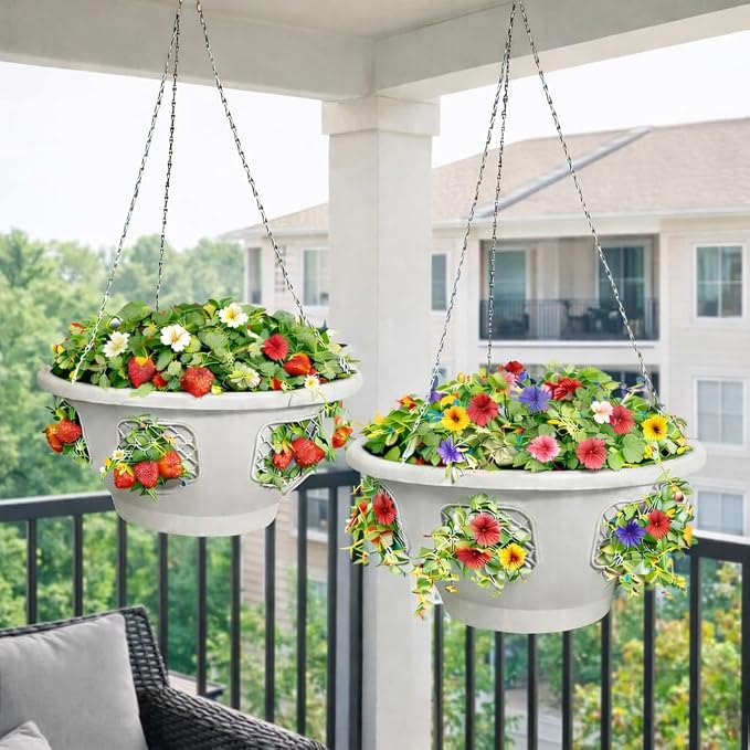 Ultimate Hanging Baskets - Strawberry, Tomato, Flower, and Herb Outdoor Planters - Use Garden Pots for Growing Plants Outside On A Deck, Fence, or Balcony (20, Stone)