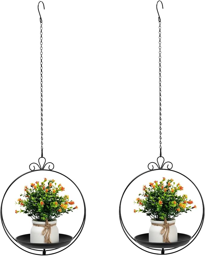 Hanging Planters for Indoor Plants, 2 Pack Metal Wall Ceiling Window Plant Hangers Kit with Trays and Chains for Succulents Pothos Herbs Balcony Patio Living Room