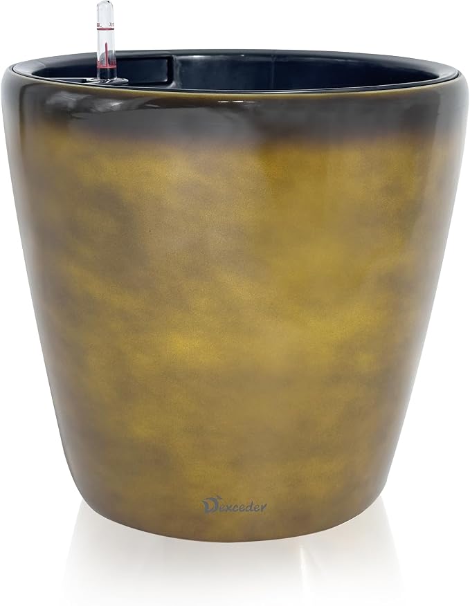 Dexceder 15x14 Self Watering Planter with Wheels (Yellow Brown Gradient) | Inner Pot Design, Thickened Large Floor Standing Flower Plant Pot with Water Level Indicator Indoor Outdoor