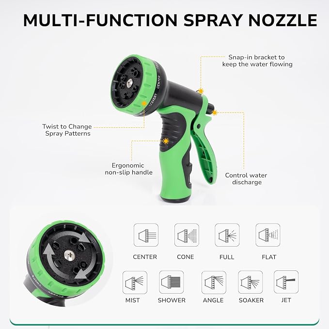 Lightweight Flat Garden Hose 100 FT, 3/4" GHT Flexible Water Hose with Spray Nozzle, Durable 800D Fabric, Kink Free Design, Portable Garden Hose for Lawn, Yard, Car Wash