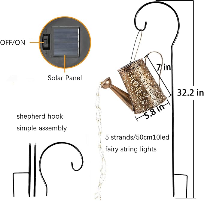 JIAJIAMEI Large Solar Watering Can Lights Flower Outdoor Garden Decor, Waterproof Cascading LED Hanging Lights, Gifts for Mom Grandma Women Birthday Mother's Day - Yard Porch Patio Backyard