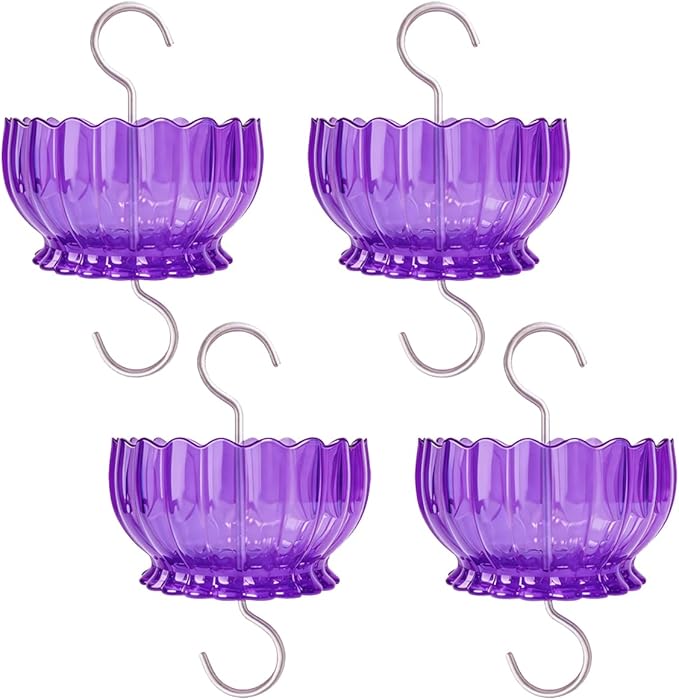 Extra Large Ant Moat for Hummingbird Feeder - Pack of 4PC x 9 OZ Capacity Insect Guard Daisy (Purple)