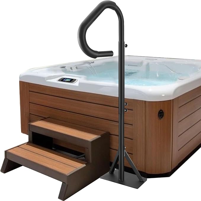 VEVOR Hot Tub Handrail, 360 Rotatable Spa Side Handrail with 48"-63" Adjustable Height, Rust-Proof Aluminum Spa Hot Tub Hand Rail with Slide-Under Mount Base for Indoor & Outdoor, 600LBS Capacity