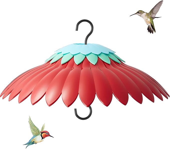 Beserie Squirrel Baffle for Hanging Bird Feeder Rain Cover for Outside Weather Guard Protect Feed from Sun Blue Dome Attract Hummingbirds, Moat Proof, Easy to Clean-14inch(Red)