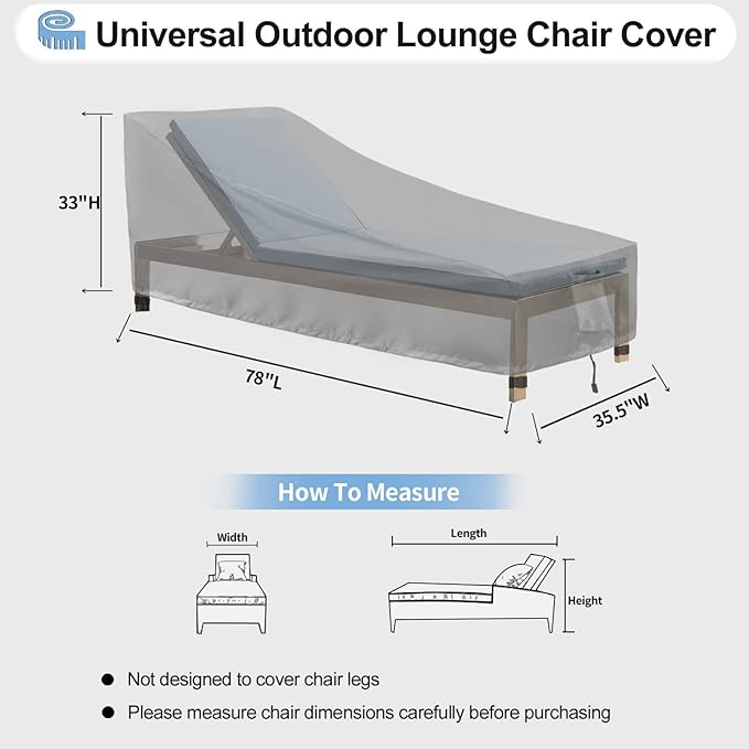OutdoorLines Outdoor Waterproof Patio Chaise Lounge Chair Cover - UV Resistant Lounger Covers Heavy Duty Weatherproof Patio Sofa Furniture Covers, 2 Packs, 78Wx35.5Dx33H Inches, Gray