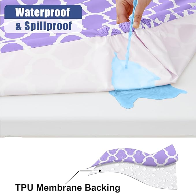 Smiry Picnic Table Cover with Bench Covers, Waterproof Elastic Fitted Tablecloth for 8 Foot Tables, Washable Polyester Tablecloths for Camping, Indoor & Outdoor (Lavender, 30x96 Inch 3-pc Set)