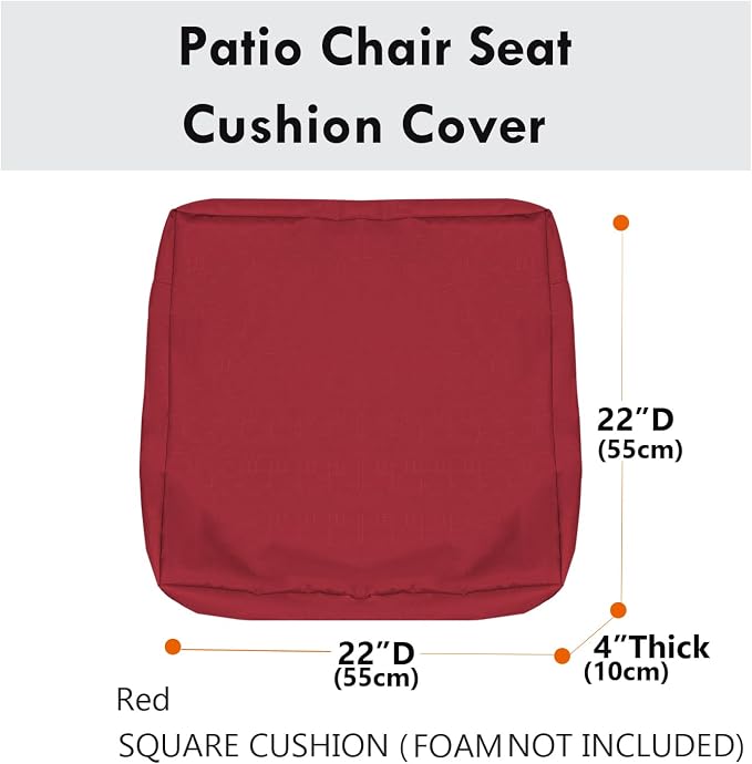 Patio Seat Cushion Covers,Washable Slip Covers Replacement,Waterproof Outdoor Furniture Chair Cushion Pillow Seat Cover for Couch,Garden,Sofa,Red,22"×22"×4"(4 Covers Only)
