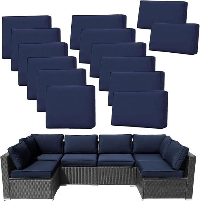 14Pieces Patio Cushion Covers Replacement Outdoor Water-Resistant Couch Covers Splashproof UV-Resistant Furniture Protectors Cushion Sofa Slipcovers Set with Zippers,Cover Only