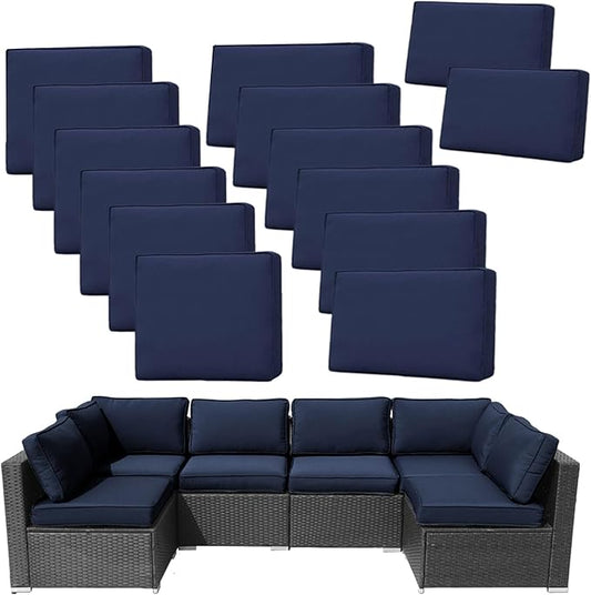 14Pieces Patio Cushion Covers Replacement Outdoor Couch Covers Splashproof UV-Resistant Furniture Cushion Sofa Slipcovers Set with Zippers,Cover Only 25.6x25.6x3.9inch