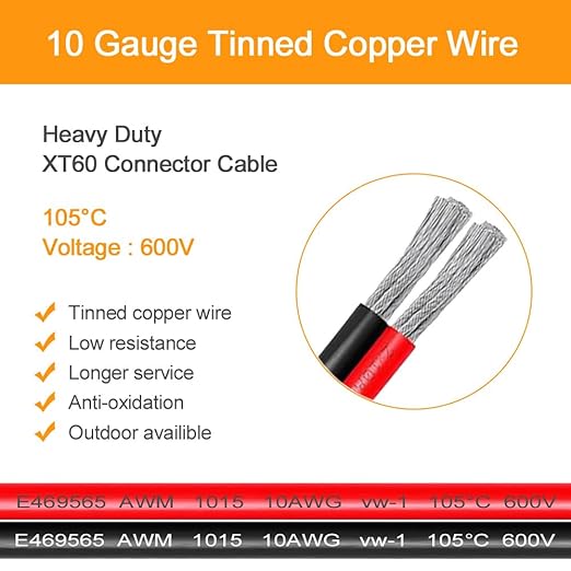 GRZWAYS XT60i to O Ring Terminal Cable, More Than 16A, 5FT 10AWG Extension Cable XT60i Female to O Ring Connector XT60i-f Compatible with Lipo Batterie (1.5M/5FT)
