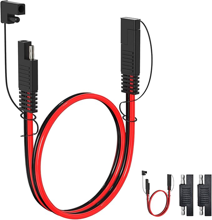 ELFCULB 12AWG 1FT SAE Extension Cable to Quick Disconnect Wire Harness Connector Plug for Automotive RV Battery Solar Panel (2 Pieces)