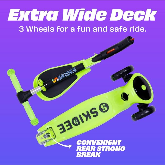 SKIDEE Kick Scooter for Kids Ages 3-5 | Foldable 3 Wheel Scooter with Lean-to-Steer, Adjustable Height, Removable Seat & LED Light Wheels | Toddler Scooter Up to 12 Year Old Boys/Girls