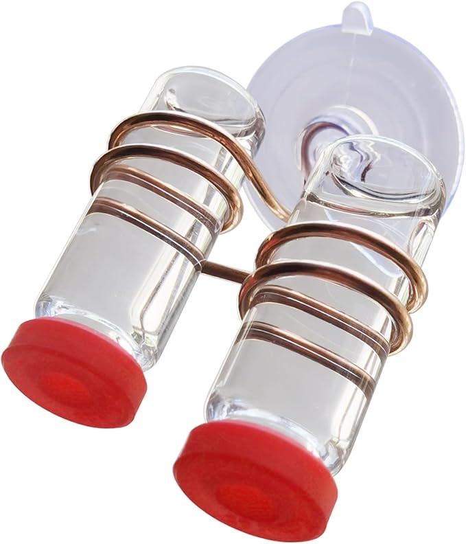 Window Hummingbird Feeder Home Decorations Copper Water Feeder with Horizontal Glass Bottles Suction Cups 2Pcs