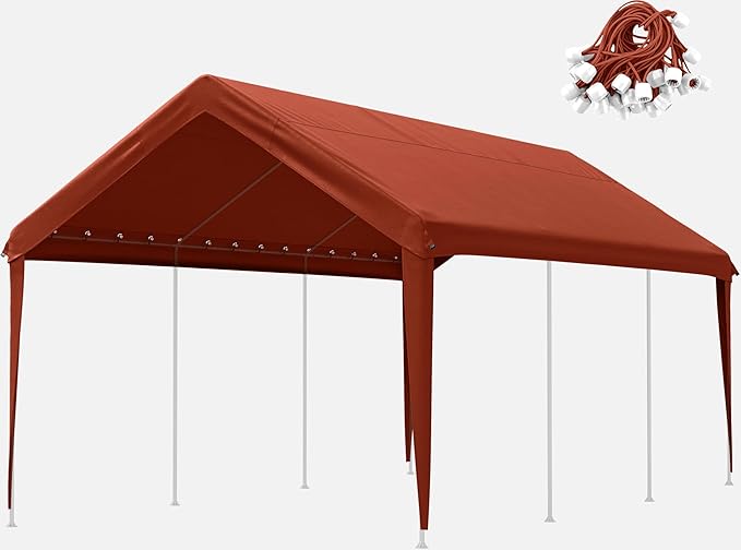 10 X 20 Ft Canopy Replacement Cover Heavy Duty Waterproof UV & Tear Resistant Car Tarp Canopy Tent Garage Top Shelter Oxford Cover with Ball Bungees (Frame is Not Included)