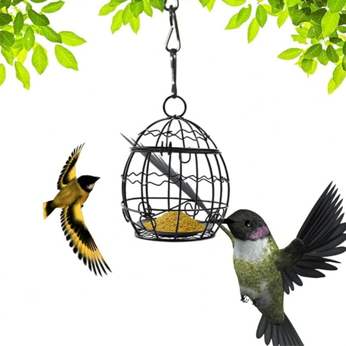 Bird Feeder, Suet Ball Feeders for Outside Hanging, Metal Hanging Bird Feeder with Hooks, Fat Ball Bird Feeder Suet Feeder for Wild Birds Outdoor Garden (Black,4 pcs)
