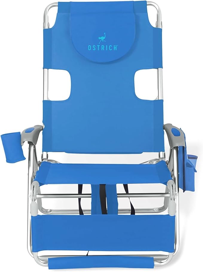 Ostrich the Backpack 3N1 Portable Chair with Cooler Bag and Reclining Lounger for Tanning, Camping, Beach, and Outdoor Essential, Blue