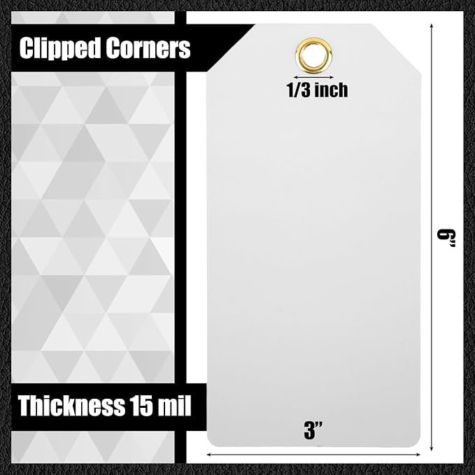 Thyle 500 Pcs Blank Plastic Shipping Tags with Wire Waterproof Labeling Hang Tags with String and Holes for Luggage Inventory Name Price Clothing Bag(3" x 6",White)