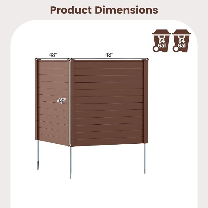 Happygrill Air Conditioner Fence 2 Panels, 48''L x 48''H Outdoor Privacy Screen w/Metal Ground Stakes, Freestanding PP Pool Equipment Enclosure, Decorative Garden Fences for Patio AC Unit, Brown