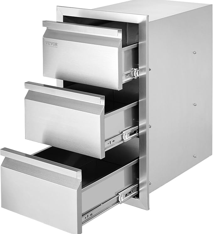 VEVOR Outdoor Kitchen Drawers 14.7" W x 25.4" H x 18.7" D, Box Frame Style Flush Mount BBQ Drawers with Stainless Steel Handle, BBQ Island Drawers for Outdoor Kitchens or Patio Grill Station