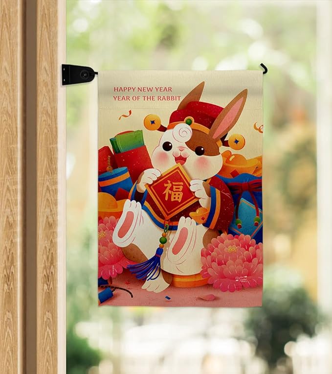 Luck Rabbit Year Mailbox Flag Home Decor Banner Room Wall Art Patio Porch Lawn Garden Outdoor Decorations Tapestry Yard Signs Lunar New Year Gifts Spring Festival Chinese Decorations Made In USA